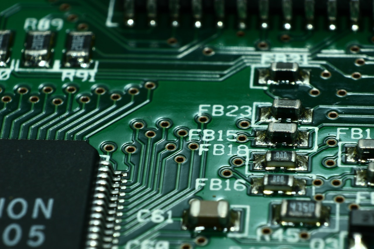 Closeup of electrical components on a PCB