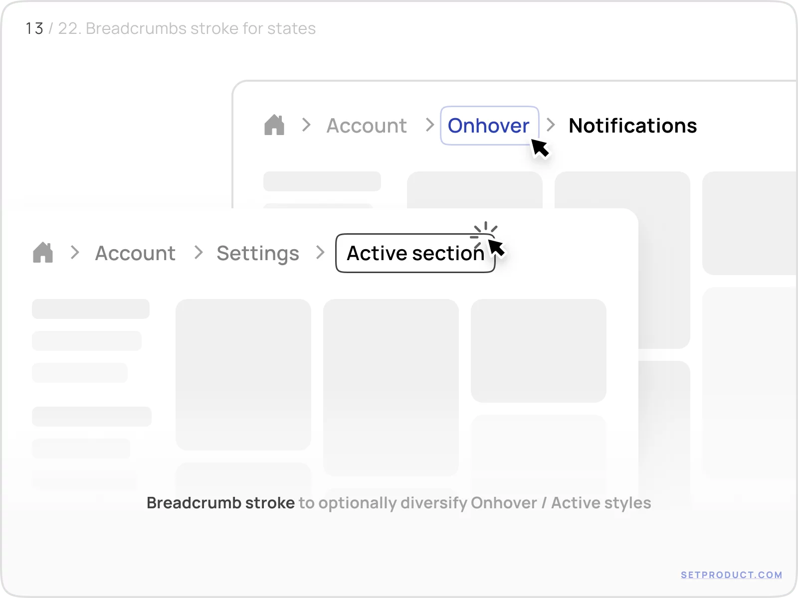 Breadcrumbs UI design exploration: Applying stroke for states