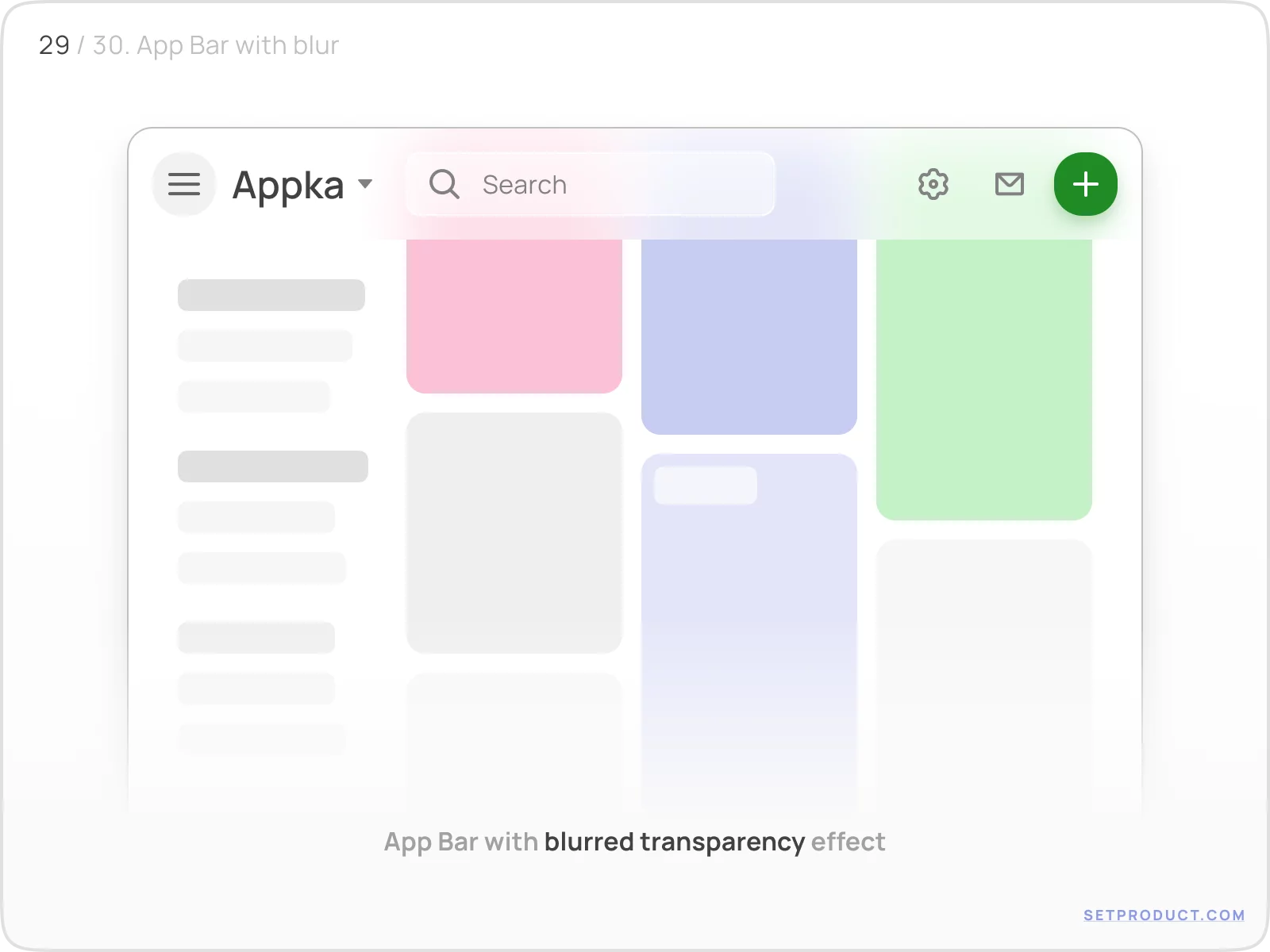 Application Bar UI design blur