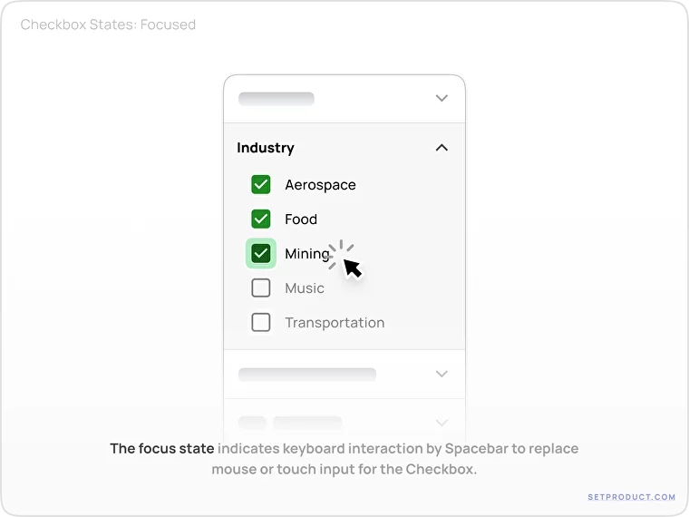 Checkboxes UX UI design tips – Focus state