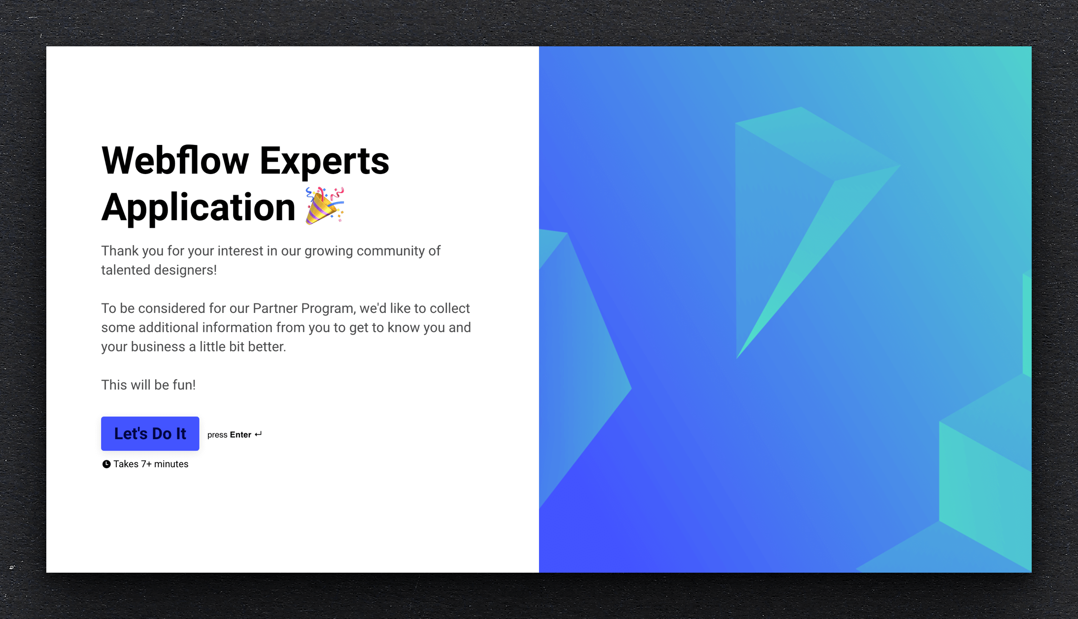 Webflow Experts formal application