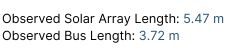 Text showing the observed dimensions of a satellite
