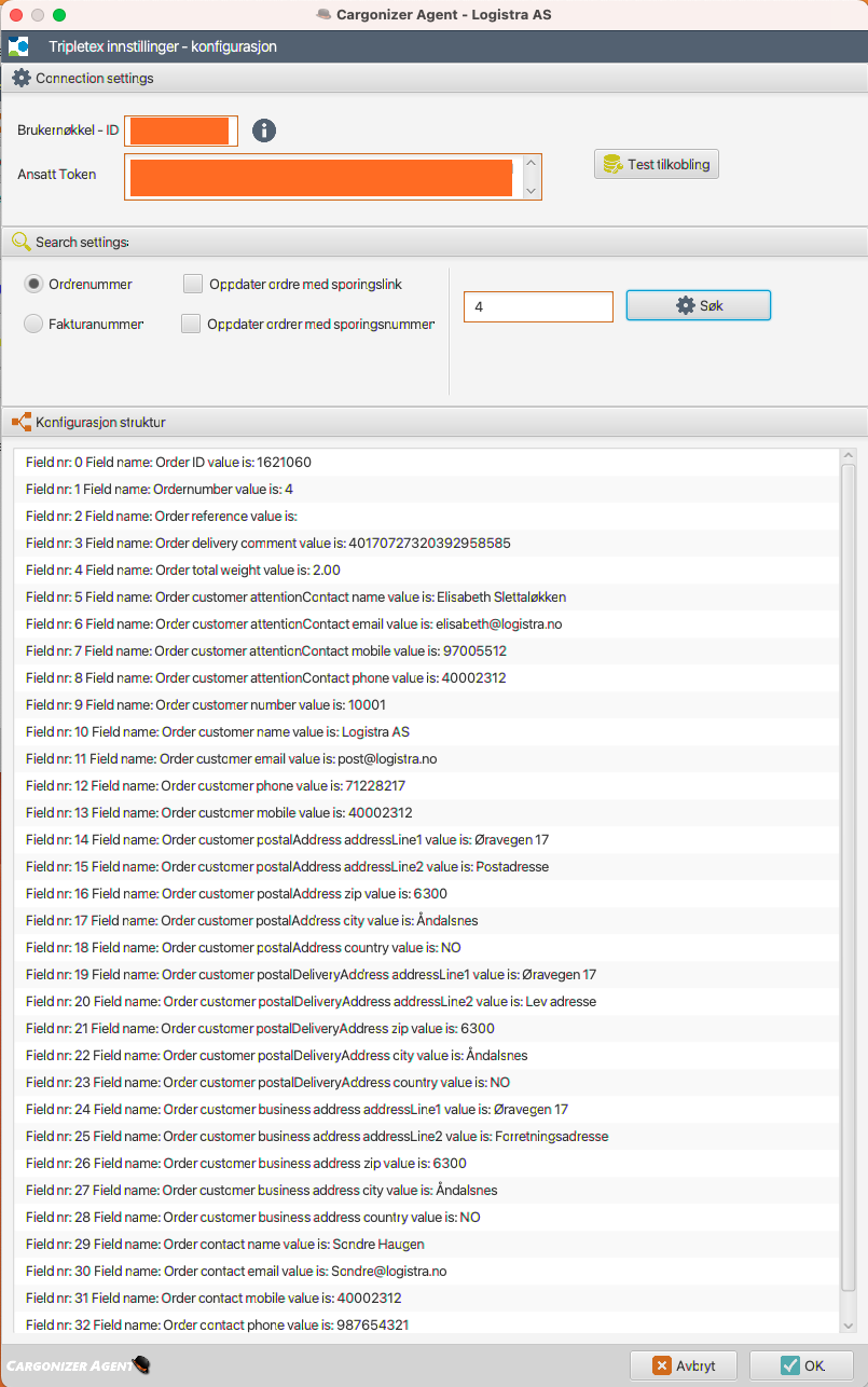 Tripletex - cargonizer agent mapping