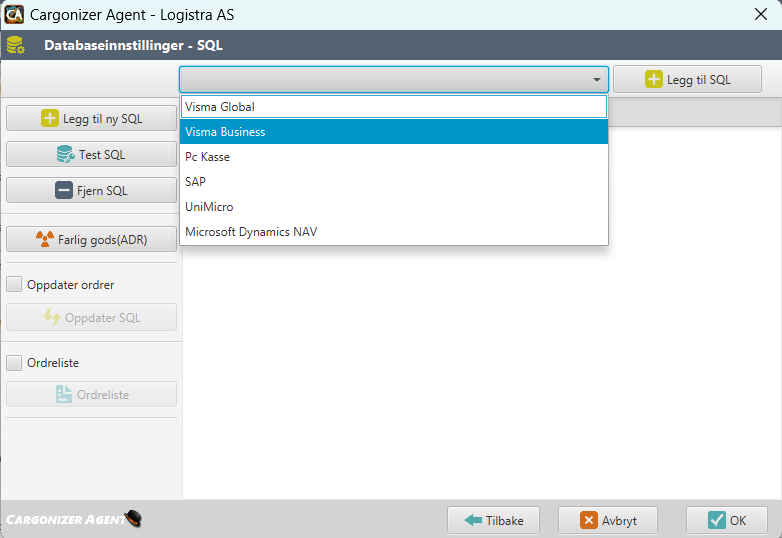 Visma business - cargonizer agent sql