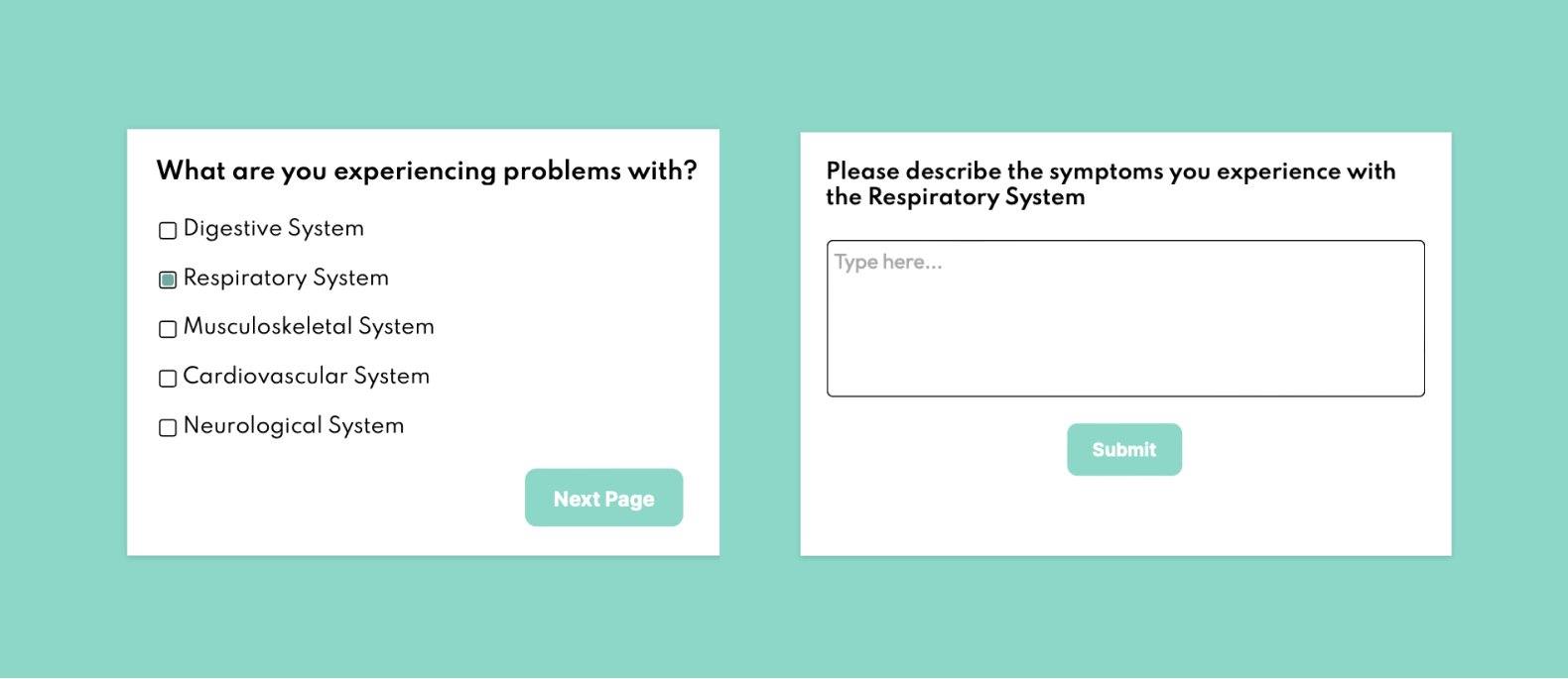 Healthcare assessment form with answer piping