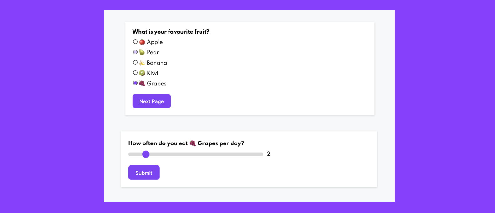 Food consumption survey with answer piping example