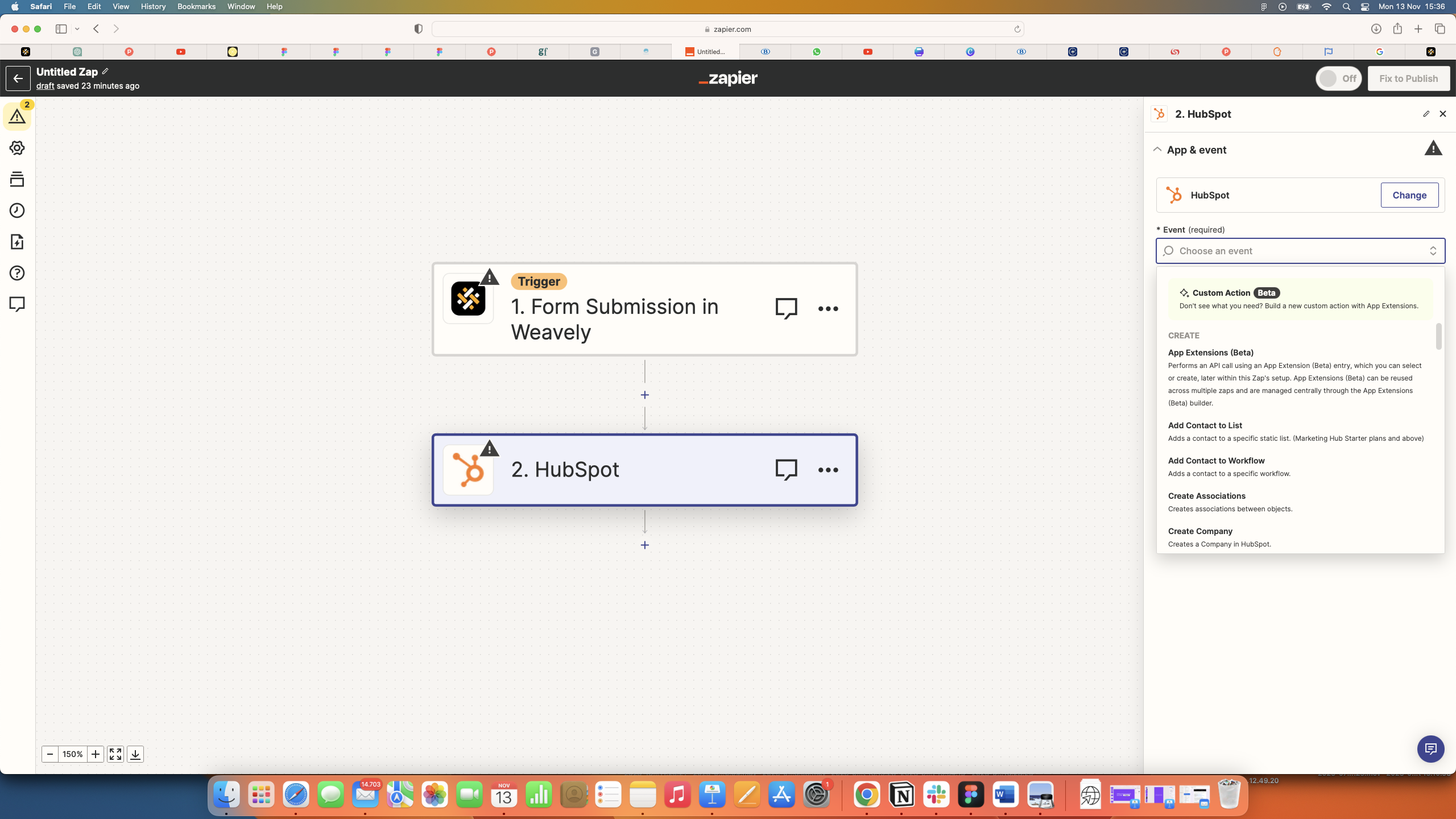 Setting up an Action in Zapier - from Figma to Hubspot