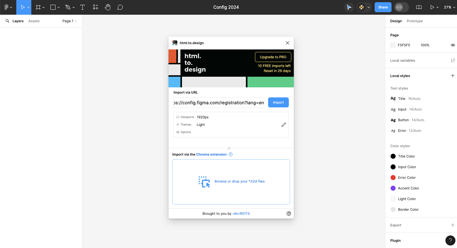 Using html.to.design to covert a figma config ticket form into editable design