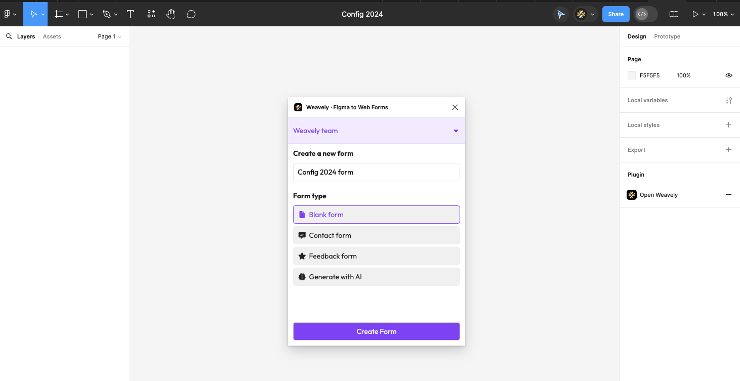 installing a figma plugin that trn figma to design to web forms