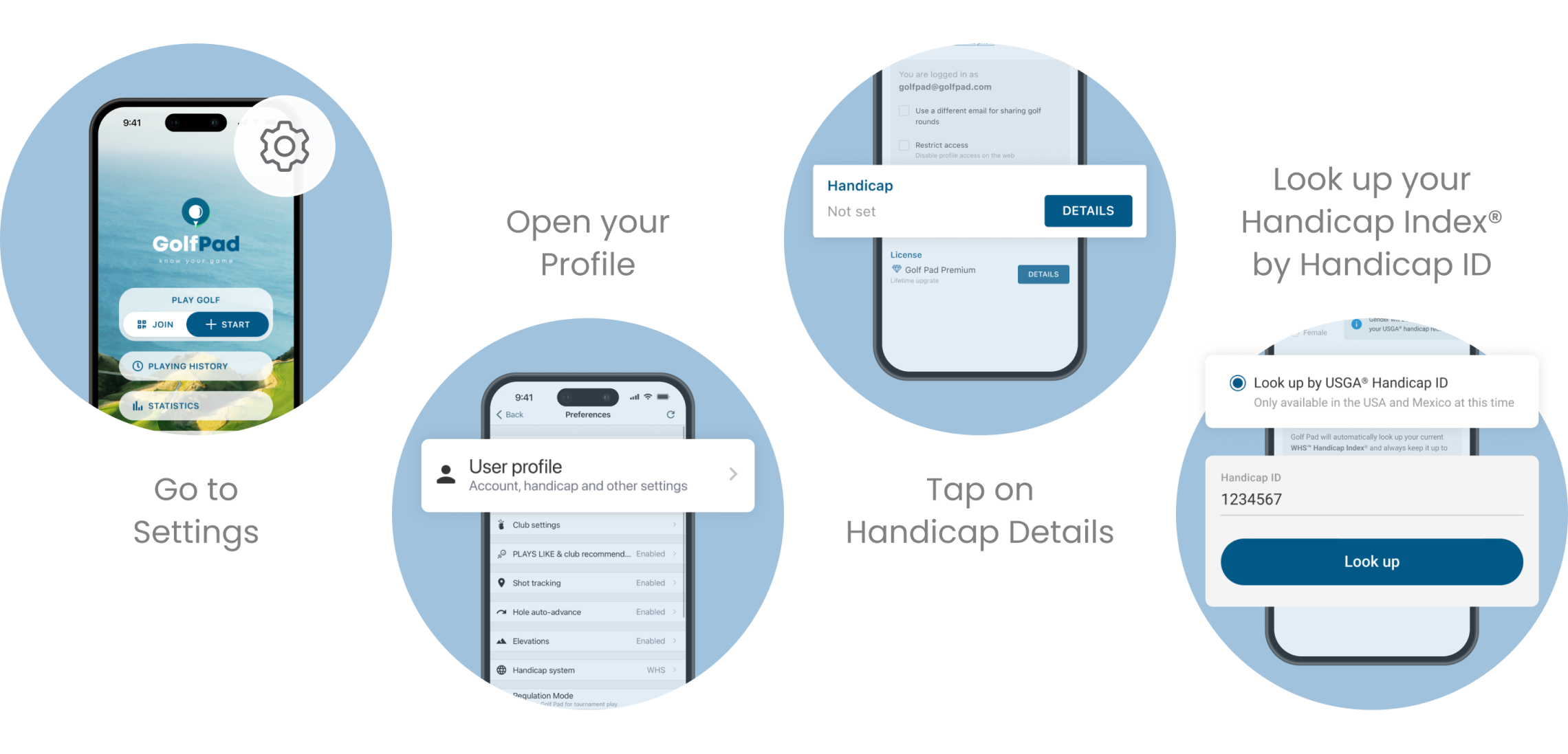 Usga handicap index directly in the golf pad app