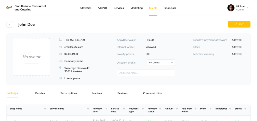 AppyBee client profile