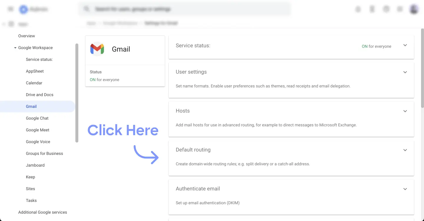 Picture of google admin gmail settings in google workspace