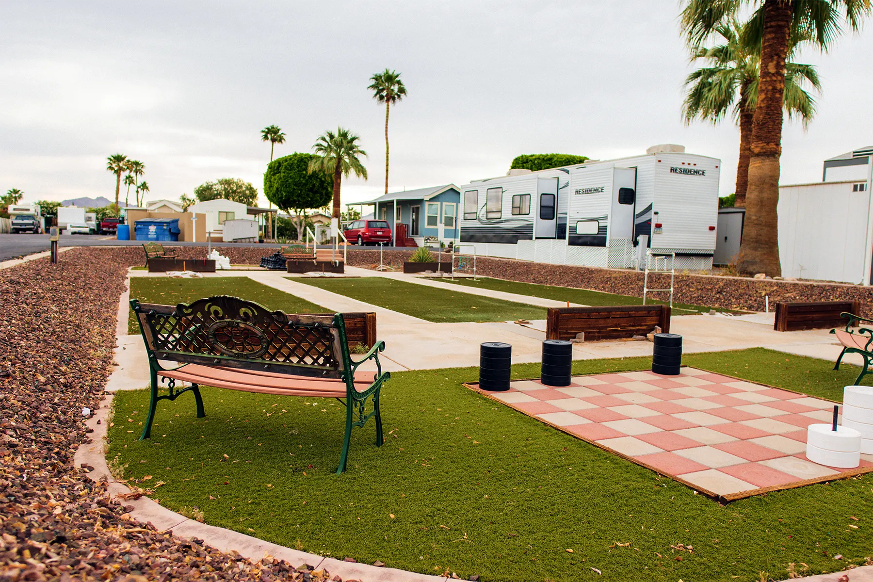 Resting area in RV hotel in Yuma, Arizona.