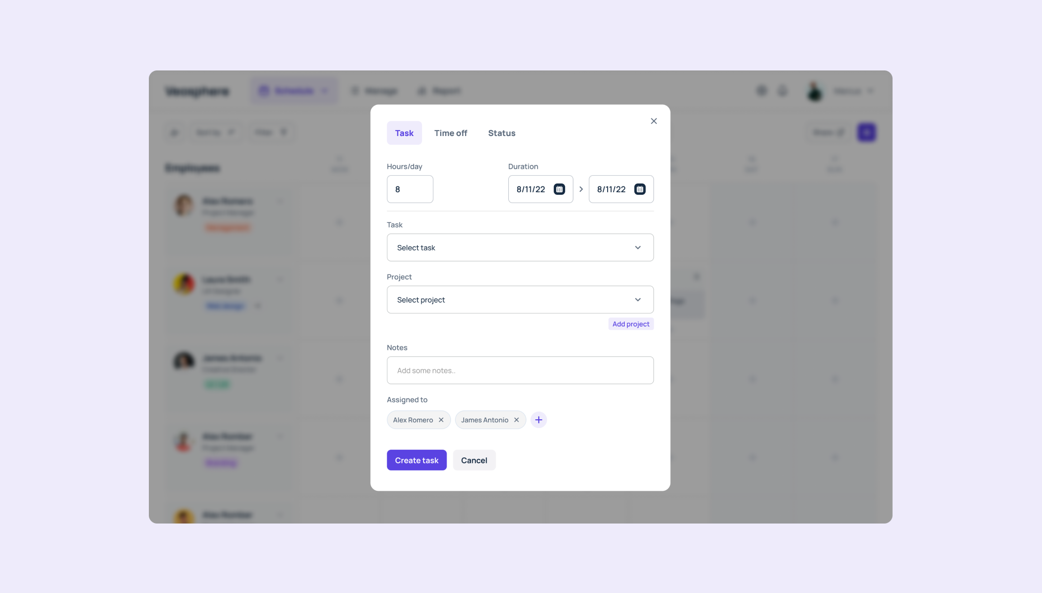 Veosphere schedule page