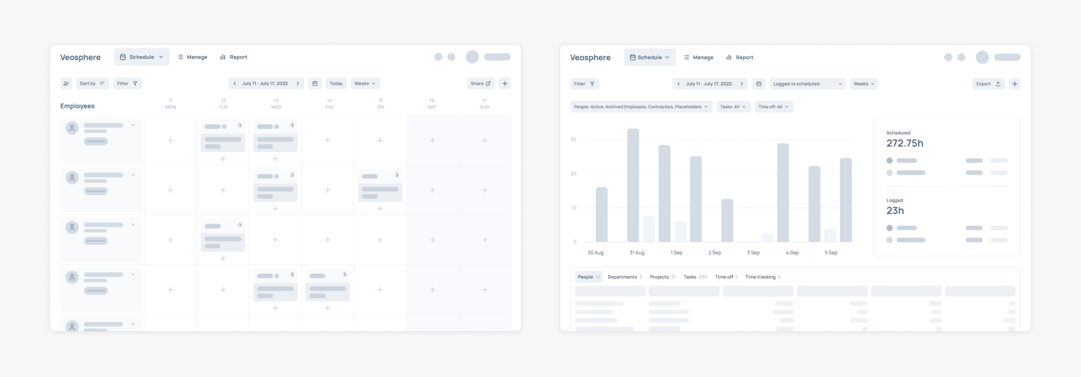 Veosphere lofi wireframes options