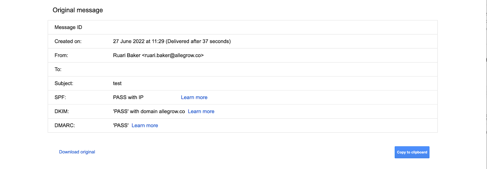 Inspect email for SPF/DKIM/DMARC Pass