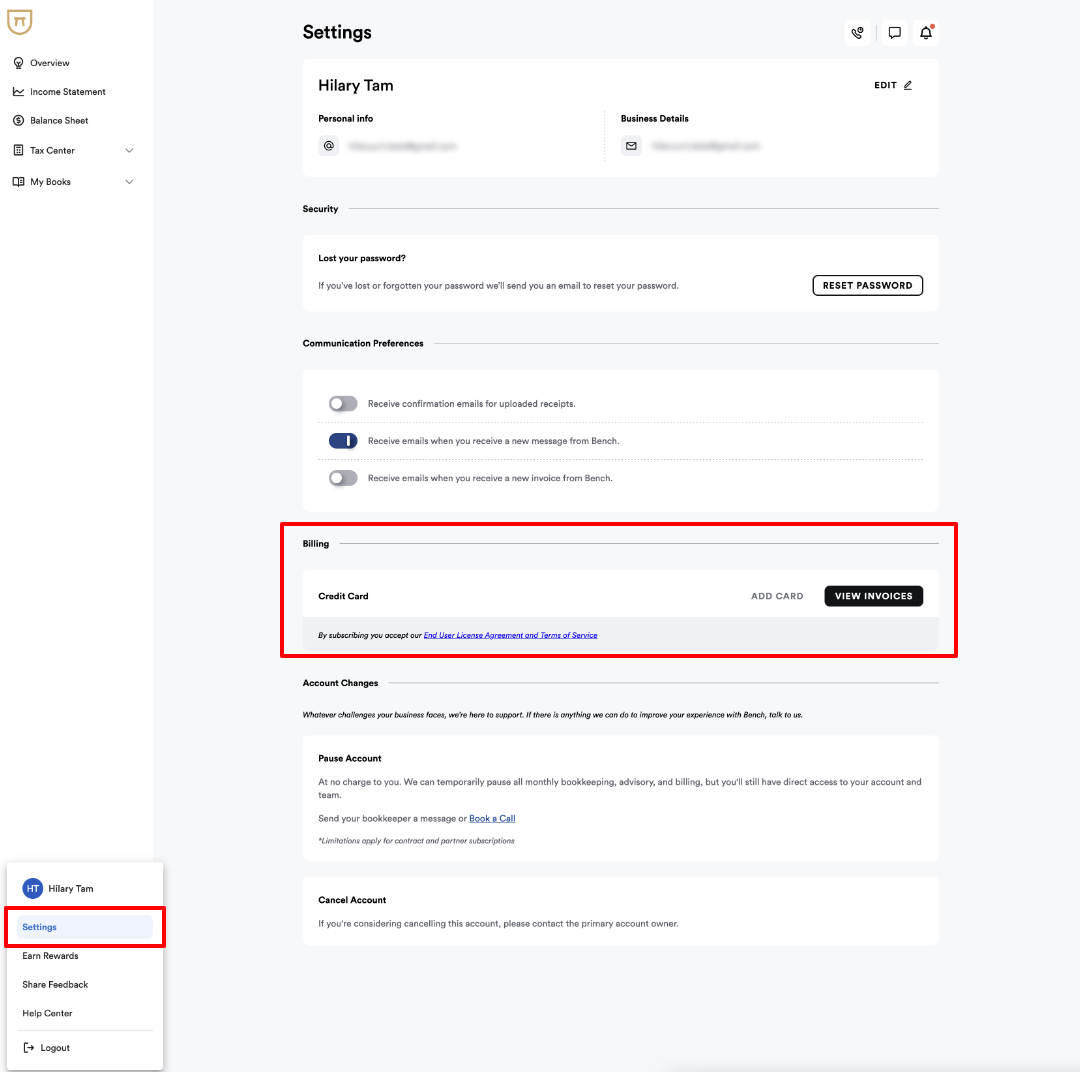 Changing my Billing Details Bench Help Center