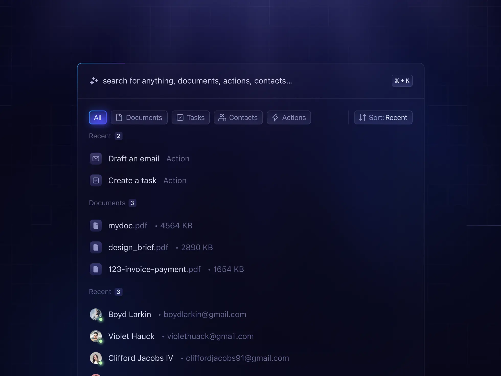 Dark Mode Command K UI — Inspiration Vault