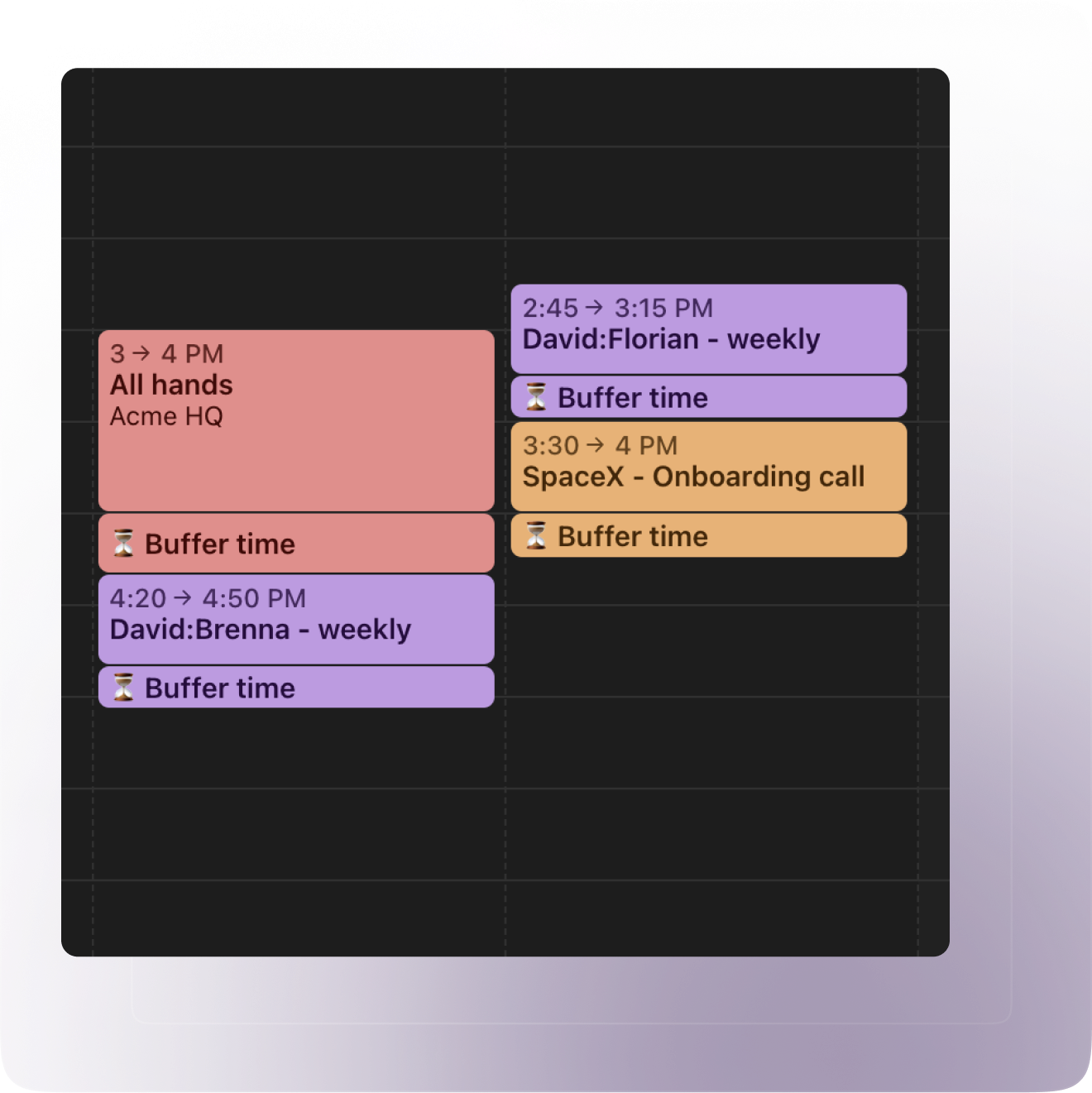 Autoschedule buffer, travel time and private events in your work calendar