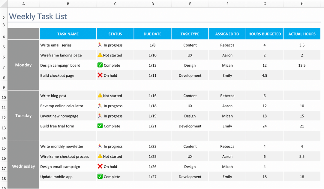 project assignment template excel