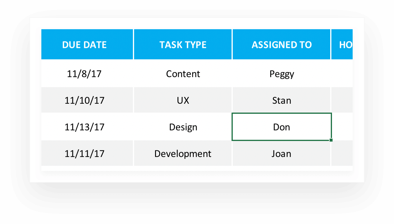 project assignment template excel