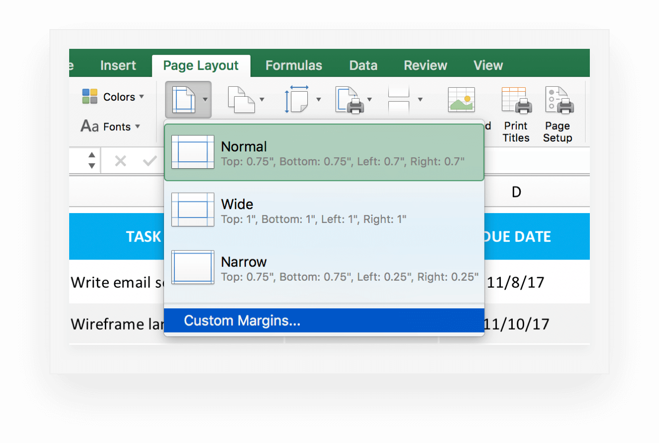 how to create an excel task list