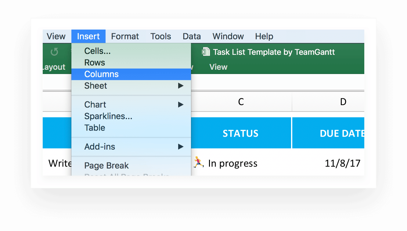 how to create an excel task list