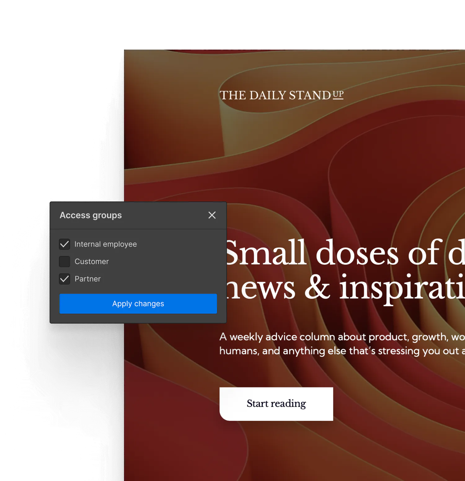 Webflow UI showing the ability to control access to pages and CMS collections based on user permission levels.