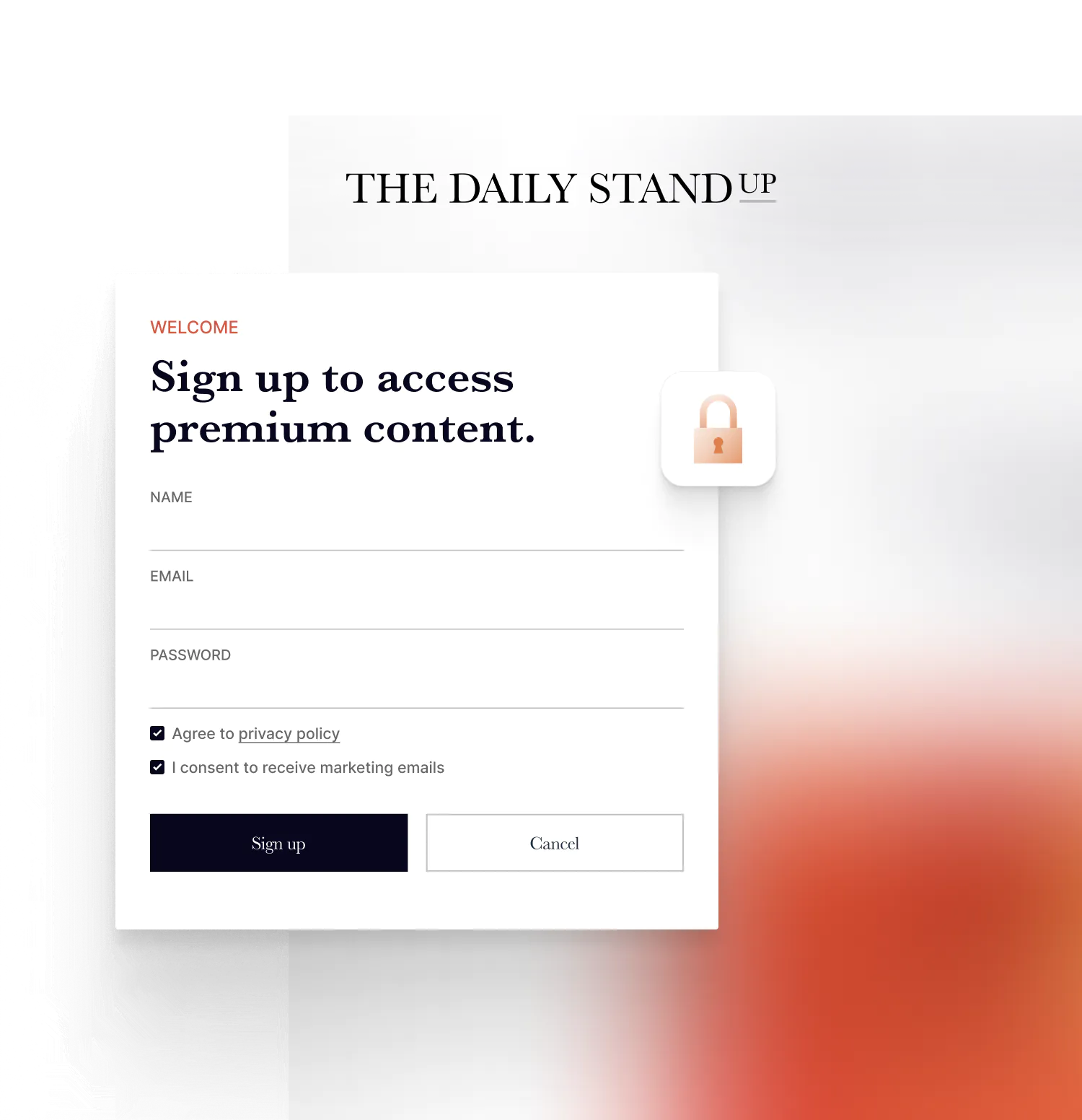 Log in form displayed over website, allowing logged-in users to see only what you want them to — and unauthenticated users can’t see anything exclusive.