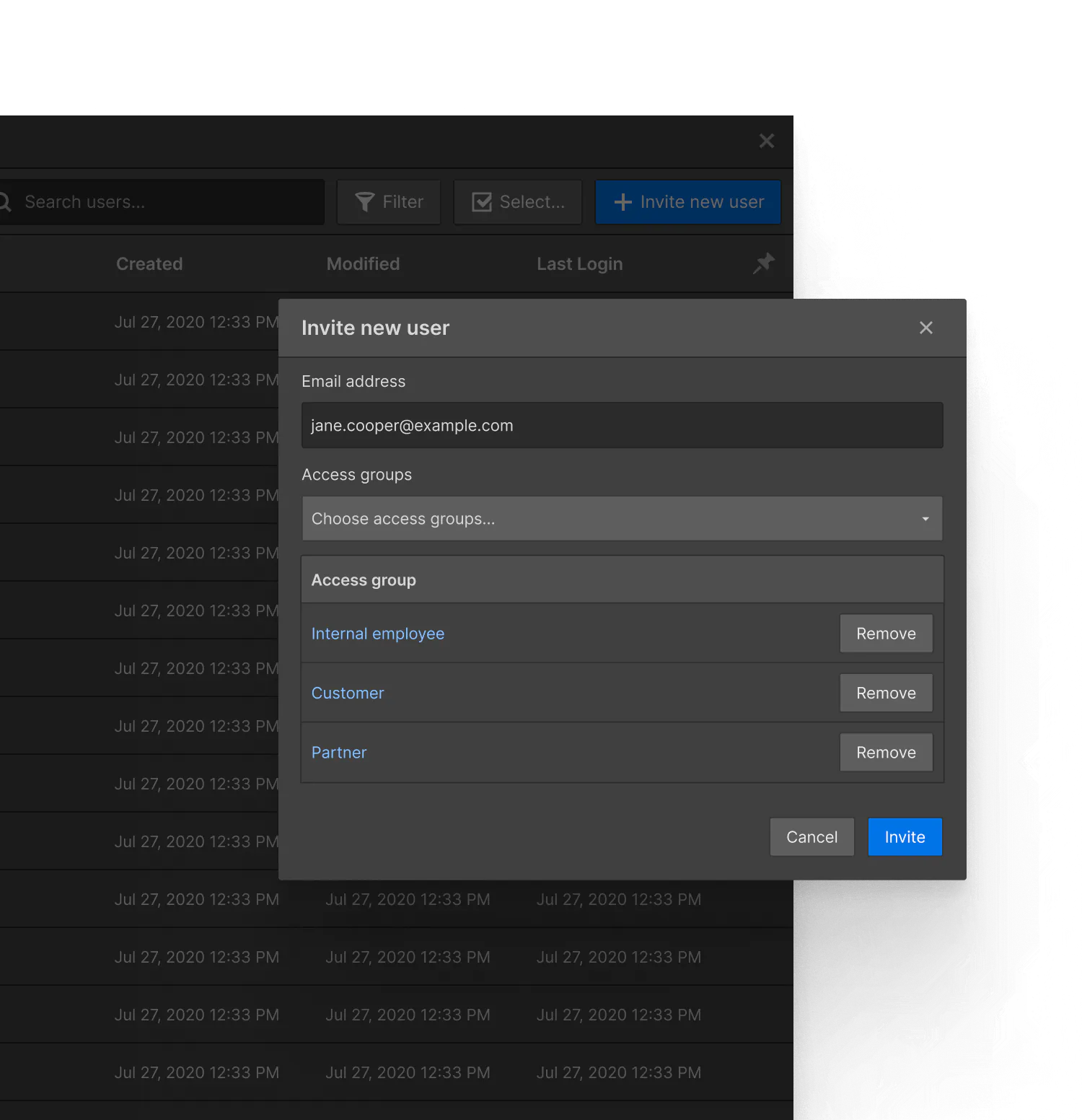 Invite and manage users at scale within a central dashboard.