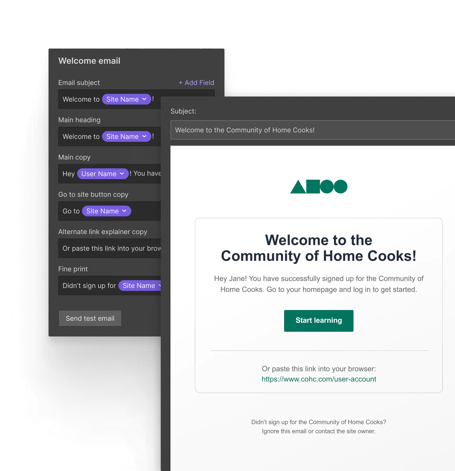 Custom branded transactional emails for key lifecycle moments.