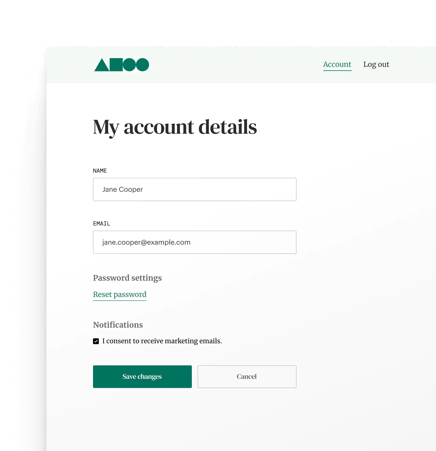 Account page where members can manage their account information.