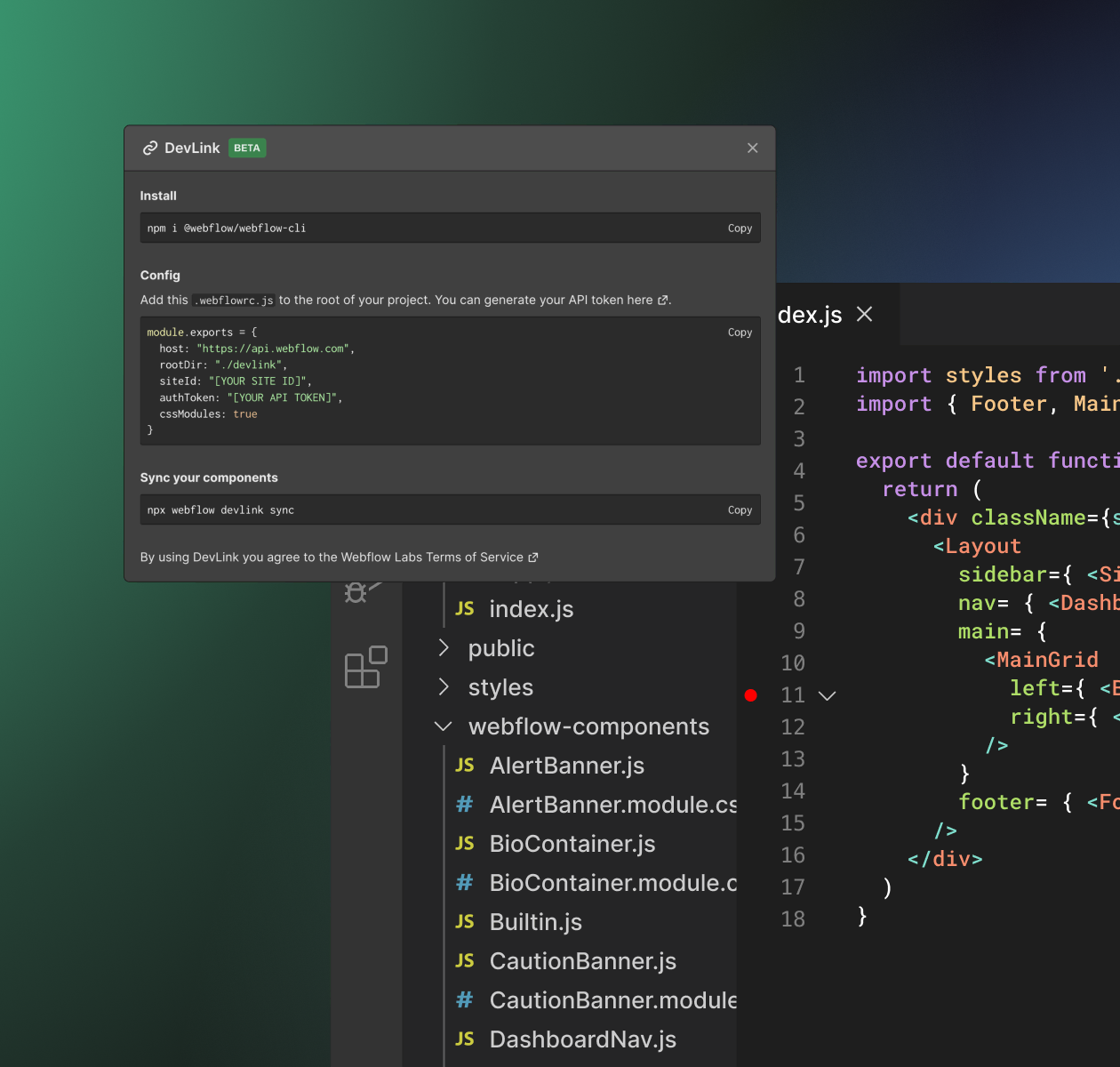Screenshot showing Webflow UI