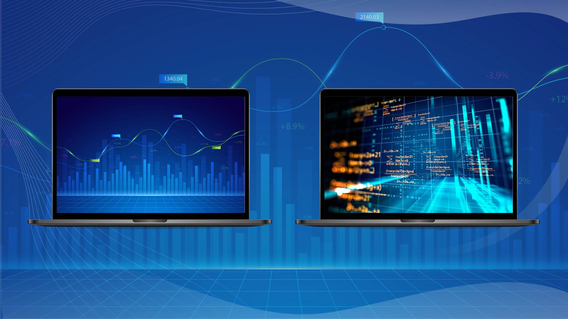 visuals of stock market charts and a computer with algorithmic trading algorithms.