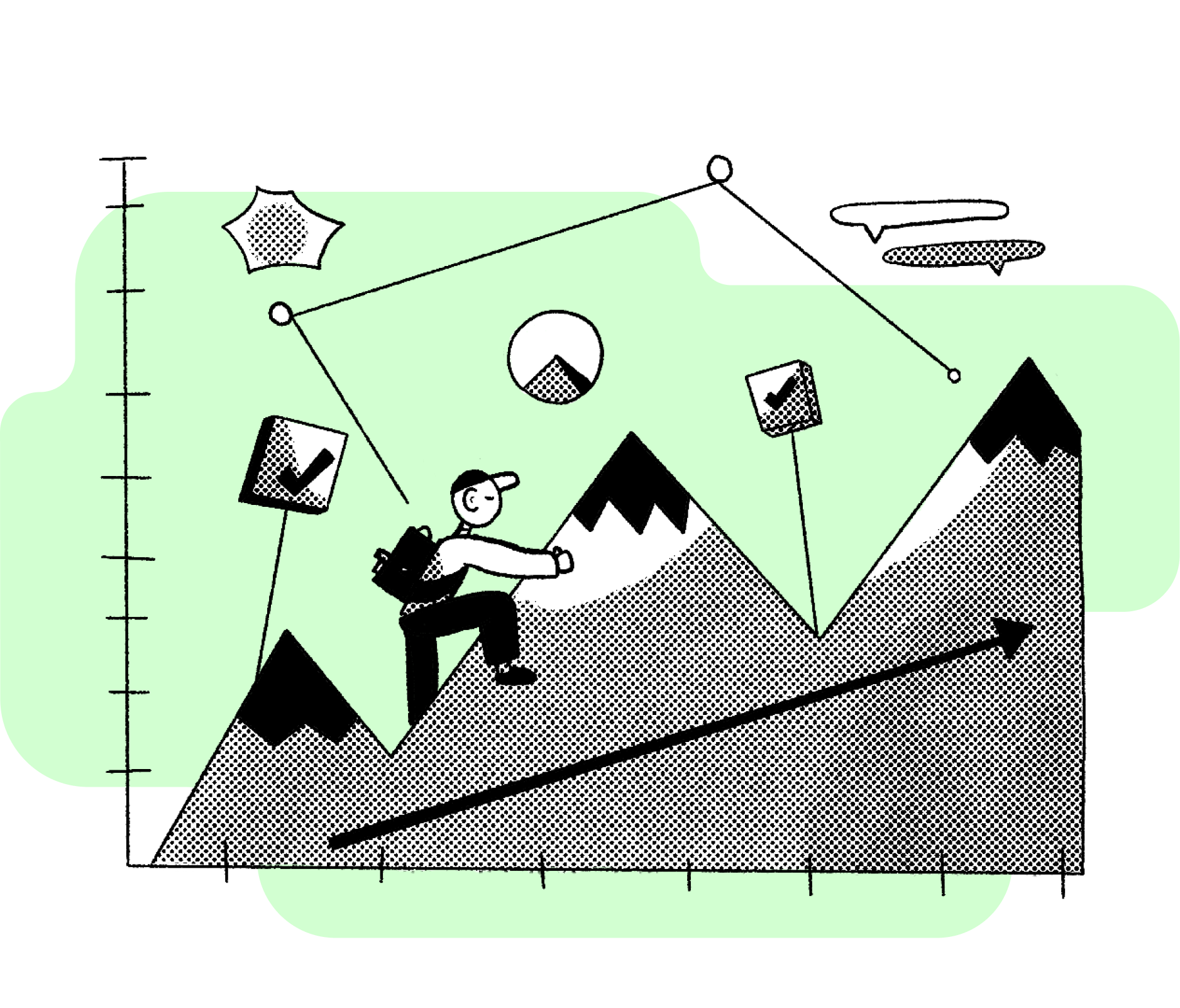 Illustration of person climbing a UX hill