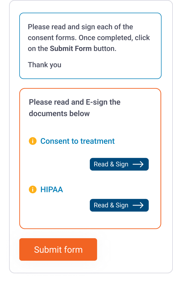 User interface of patient's forms dashboard 