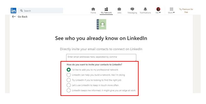 An option to directly invite your email contact.