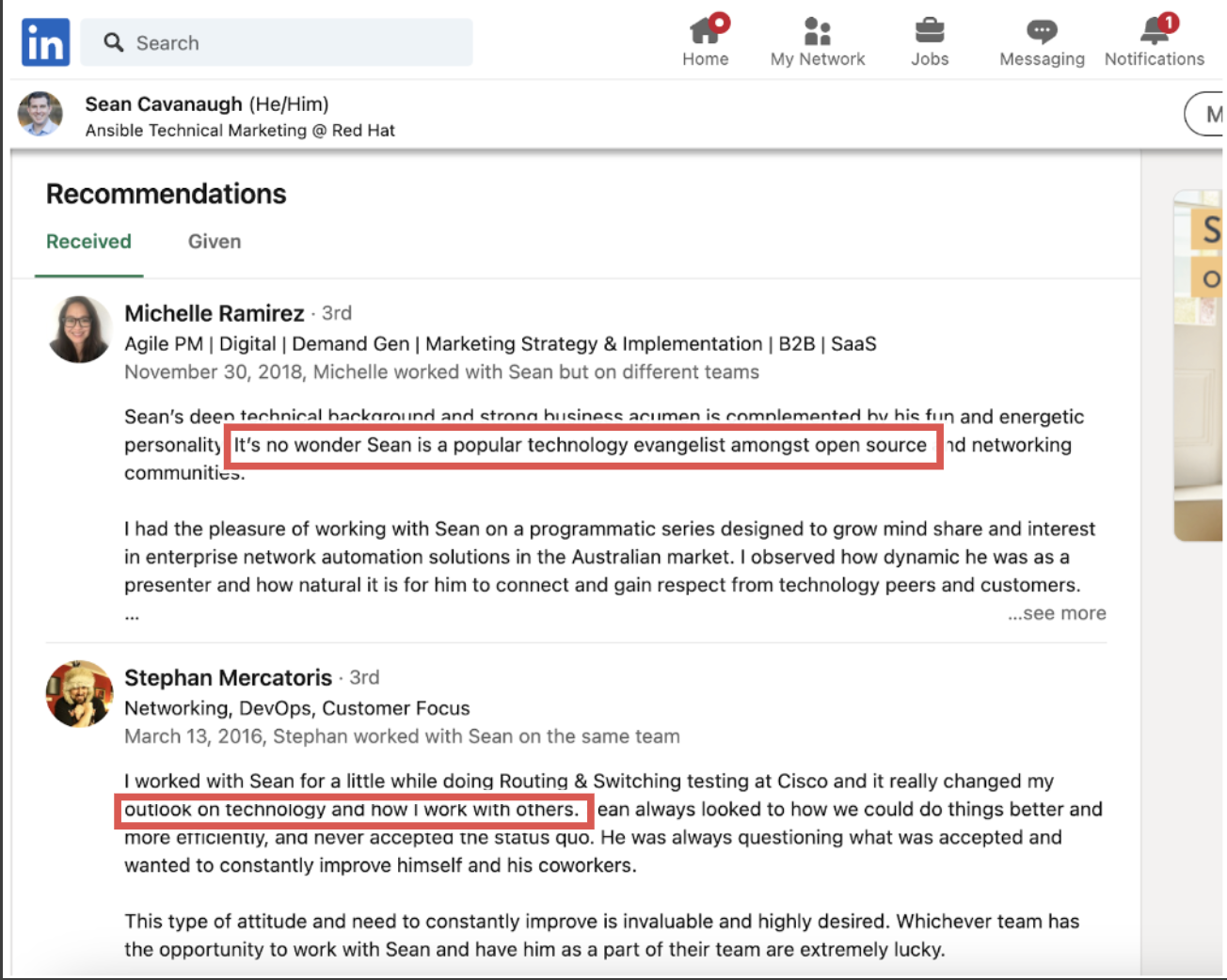 LinkedIn ‍recommendation example