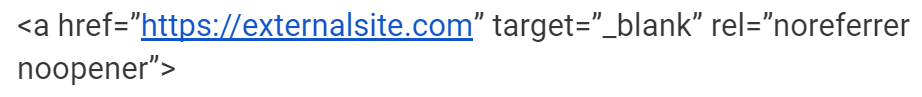 a href with noopener noreferrer tags set inside html code