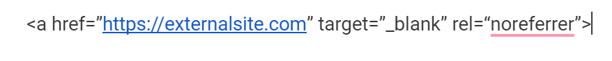 example of how noreferrer tags look inside href html code