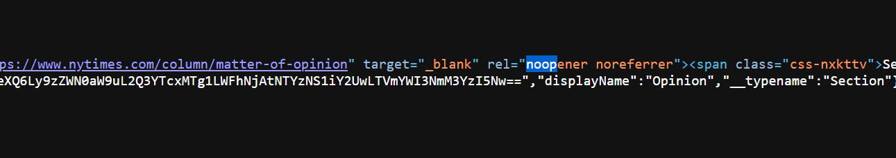 example of ow noopener and noreferrer tags look inside href html code