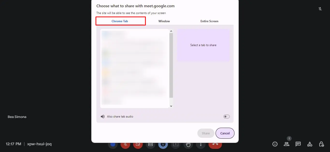 How to share audio on Google Meet using a Chrome tab