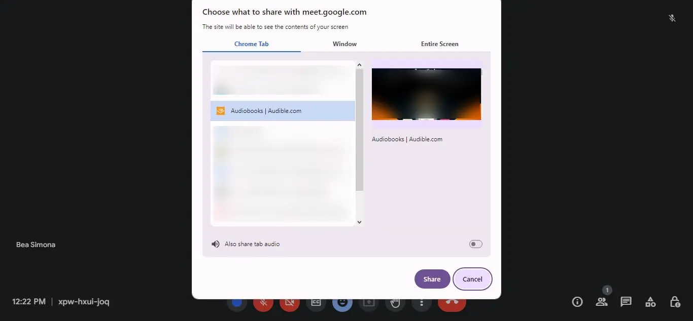 Audio sharing on Google Meet using a Chrome tab