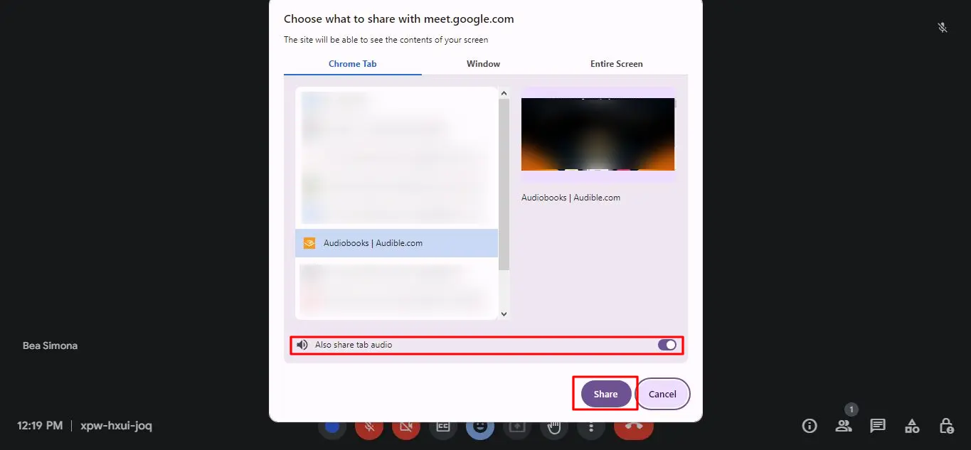 Audio sharing on Google Meet