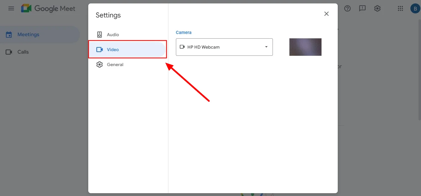 Google Meet video settings