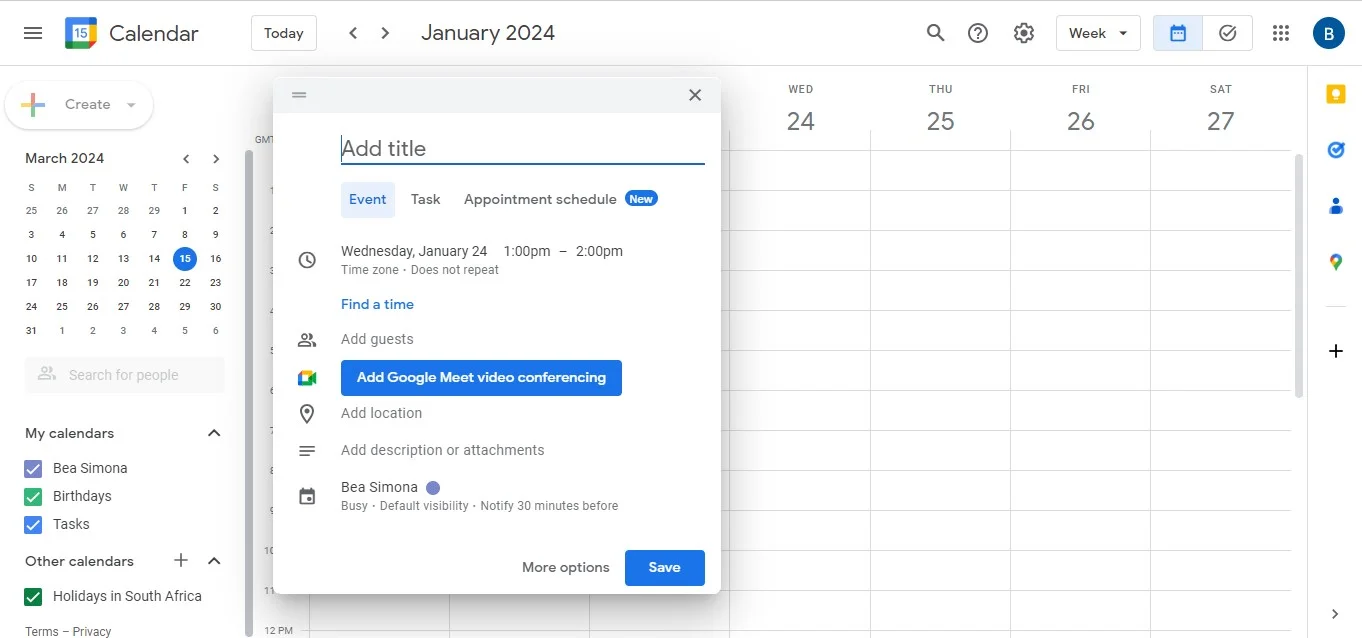 How to set up event Google Meet via Google Calendar on PC