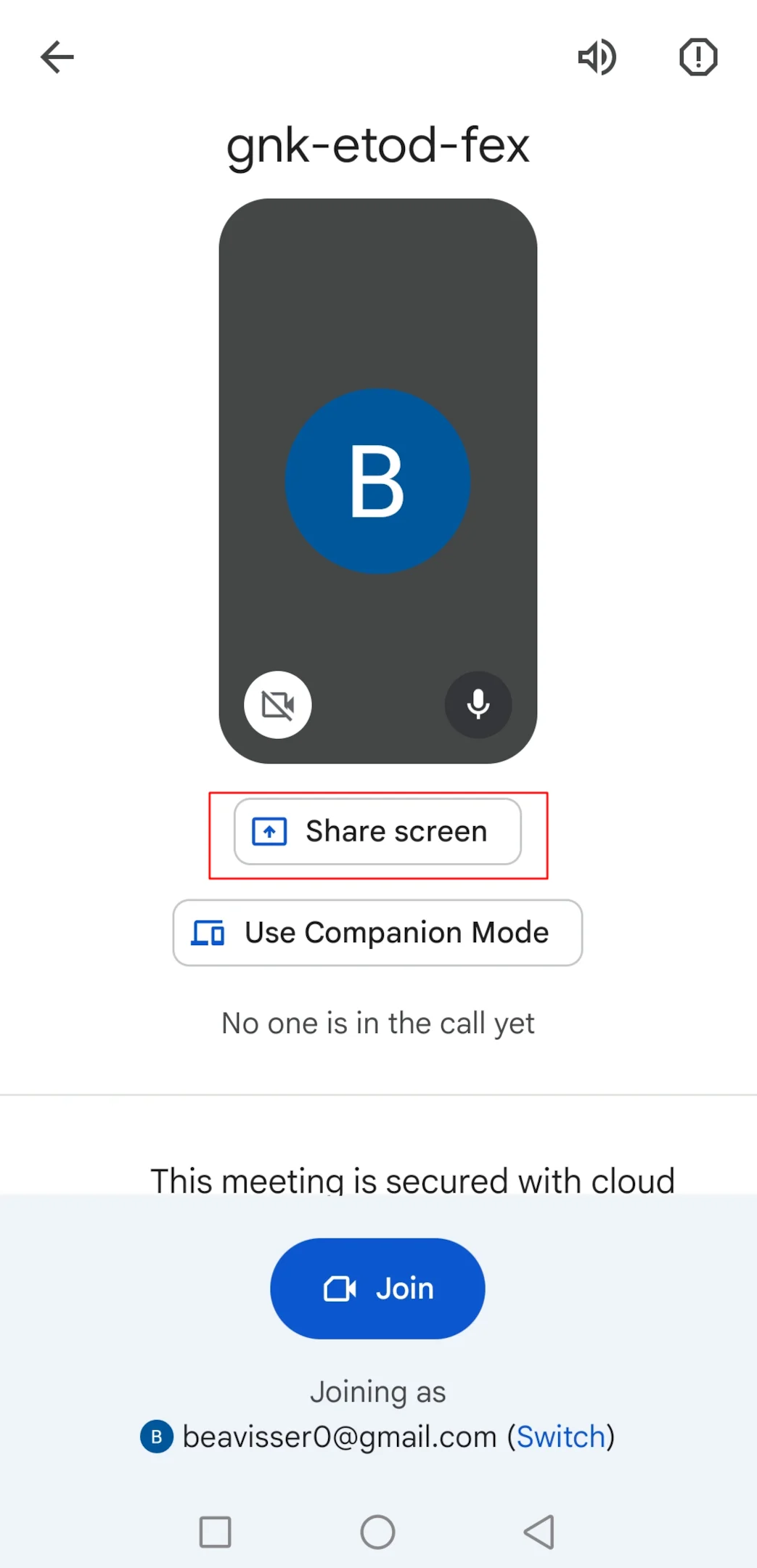 How to start screen sharing during a Google Meet call on a mobile