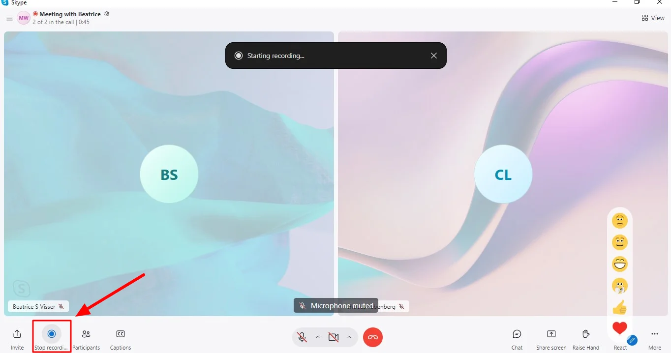 how to stop recording Skype video meeting
