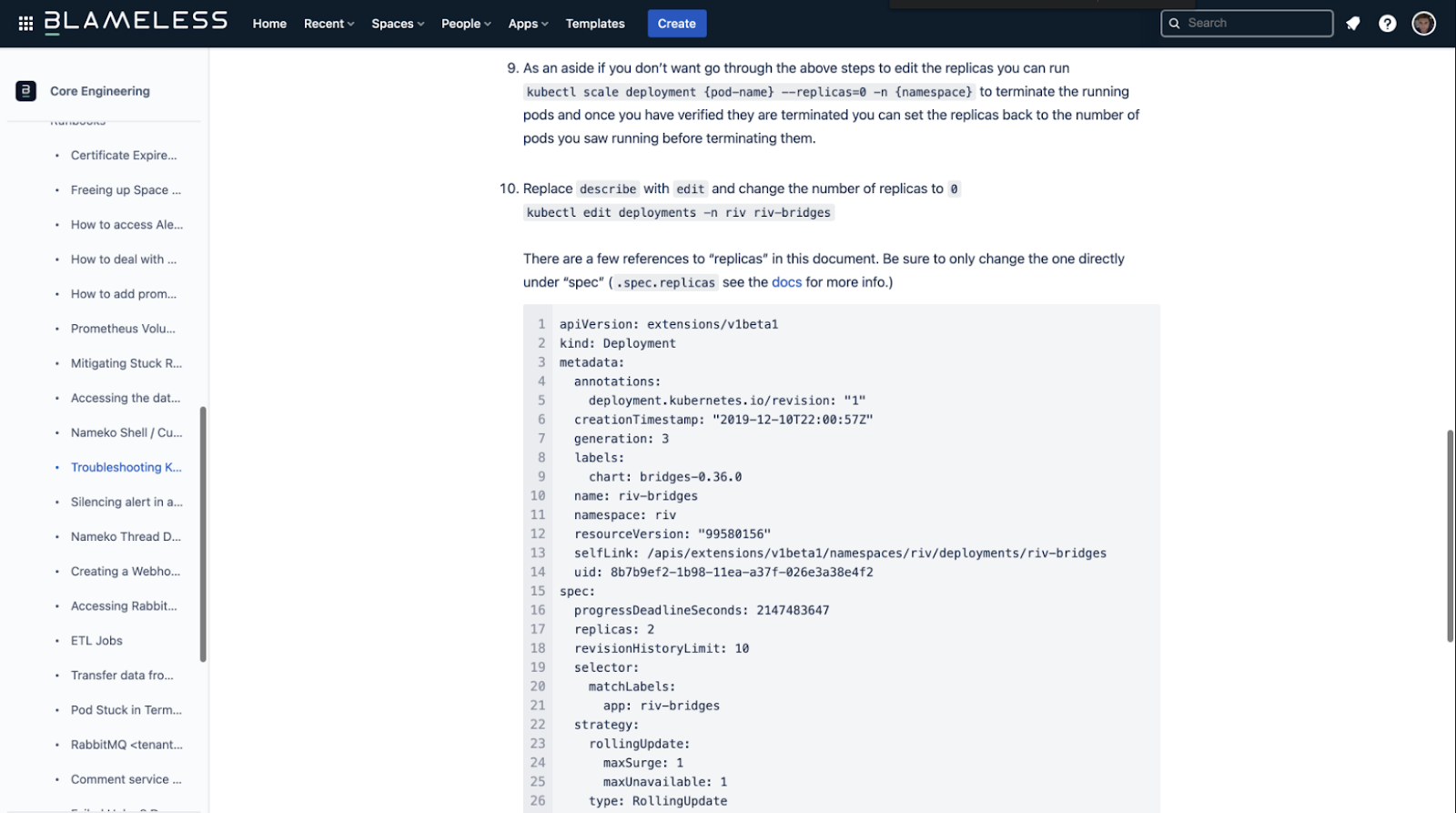 Image of runbook stored in Confluence