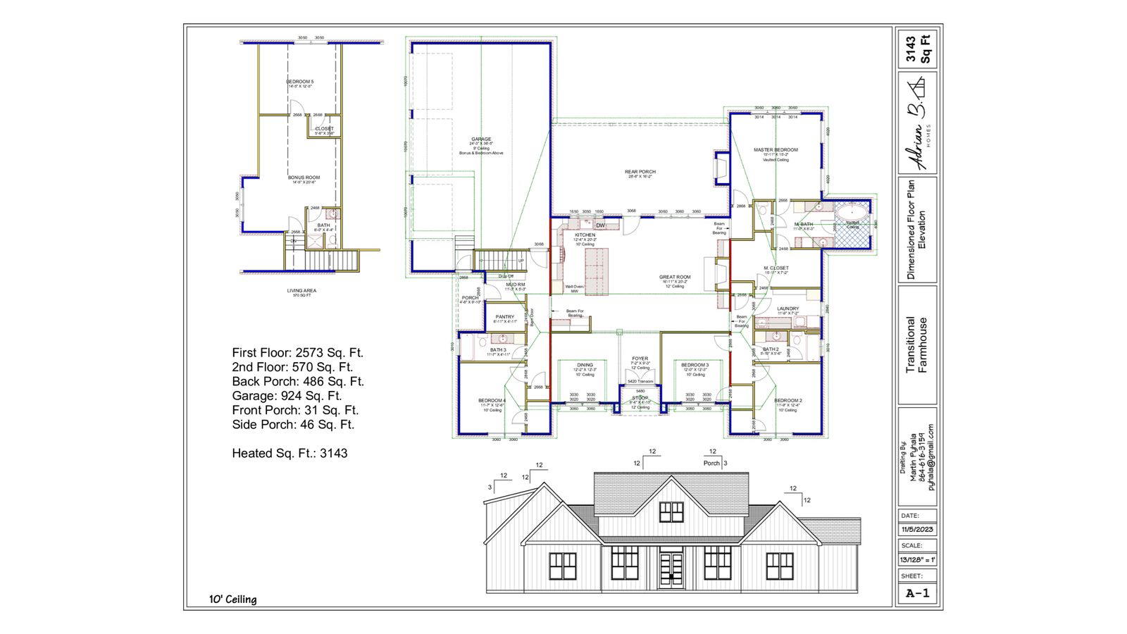 Floor Plan Transitional Farmhouse Adrian B. Homes LLC